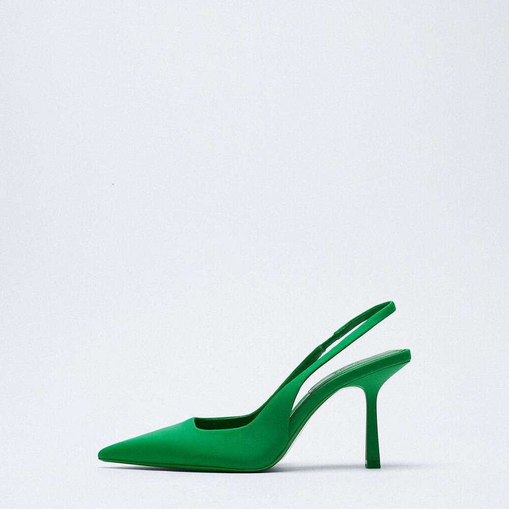 2025 New Green Fabric Open Back High Heels French Designer Pointed Designer shoe Toe Stiletto Sandals for Women