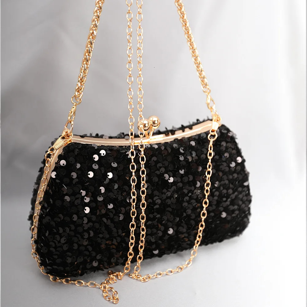Trendy Chain-Strap Sequin Bag - Handmade Gold Beaded Evening Clutch For Women Glittering Crystal-Encrusted Evening Clutch Bag 250809