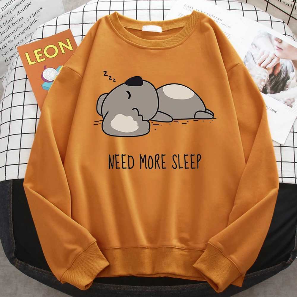 Casual Simple WomenS Sweatshirt Need More Sleep Cartoons Bear Print Hooded Loose Fleece Pullovers Warm Soft Female Streetwear Y250811