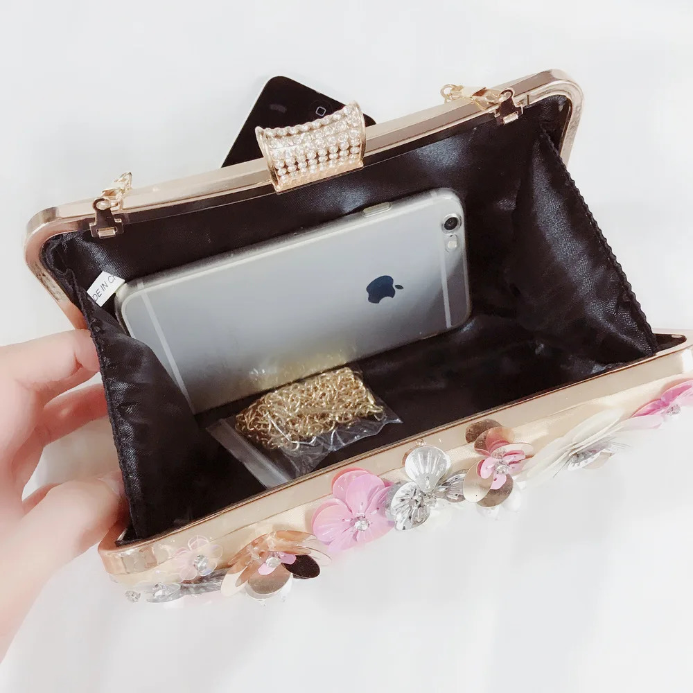Women Clutches Flower Evening Handbag Chain Strap Shoulder Bag Handmade Embroidery Wedding Party Bridal gift bag 250809