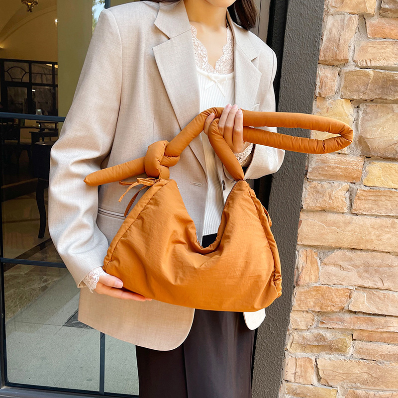 Outdoor Sports Style Large Capacity Canvas Shoulder Crossbody Tie Knot Handbag Women's Casual Solid Color Underarm Bag