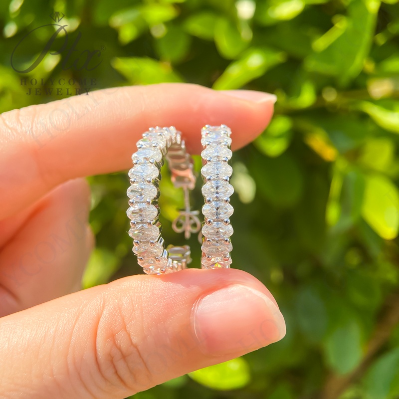 Custom Jewelry Lab Diamond DEF VVS-VS Fashion Statement For Female Exquisite Oval Shape Moissanite Hoop Earring In 925 Sterling Silver 10K 14K 18K Gol