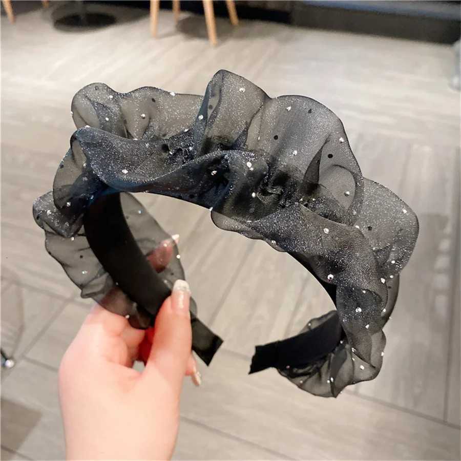 Fashionable temperament pleated organza band with ruffled edge mesh pressed wide edge band for mens hair accessories X250812