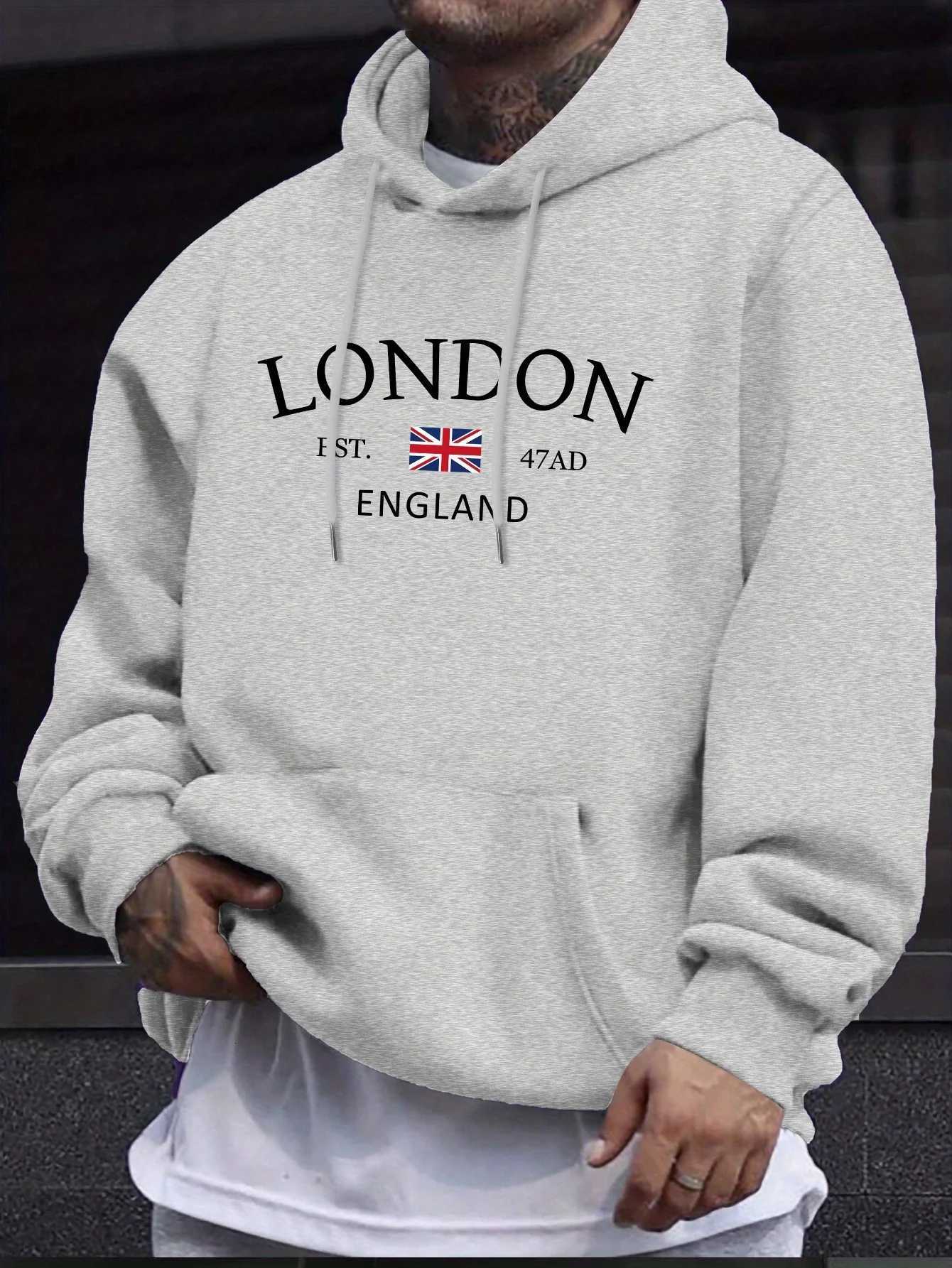 London Fashion Print Hoodies For Men Casual Autumn Winter casual sweatshirt Kangaroo pocket Long sleeve Autumn/Winter simple Y250811