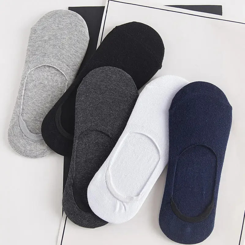 5Pairs Men Boat Cotton Socks Summer Autumn Nonslip Silicone Invisible Breathable Male Ankle Sock Slippers Sports 250805