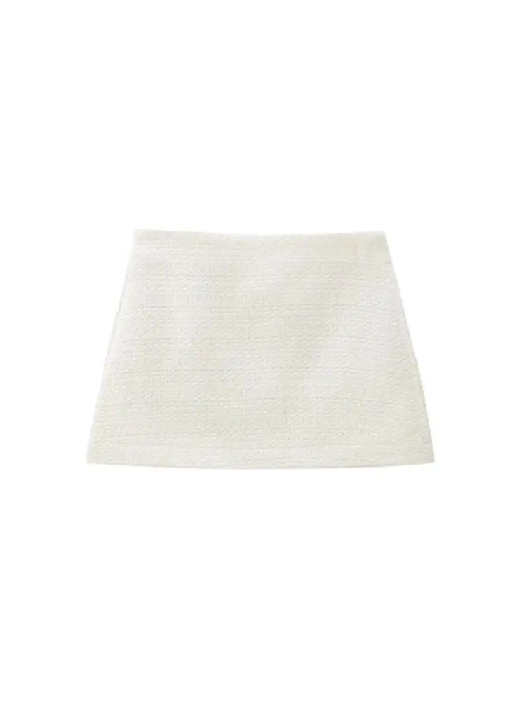 TRZA Women Fashion With Pockets Tweed Jacket Coat And High Waist Side Zipper Mini Skirt Female Two Piece Sets Mujer 250811