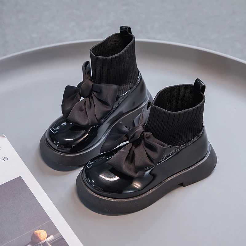 Girls Sock Boots Kids Ankle Boots Non-slip Fashion Bow Elegant Glossy UK Uniform Child School Shoes Casual Boots Princess XJ250812