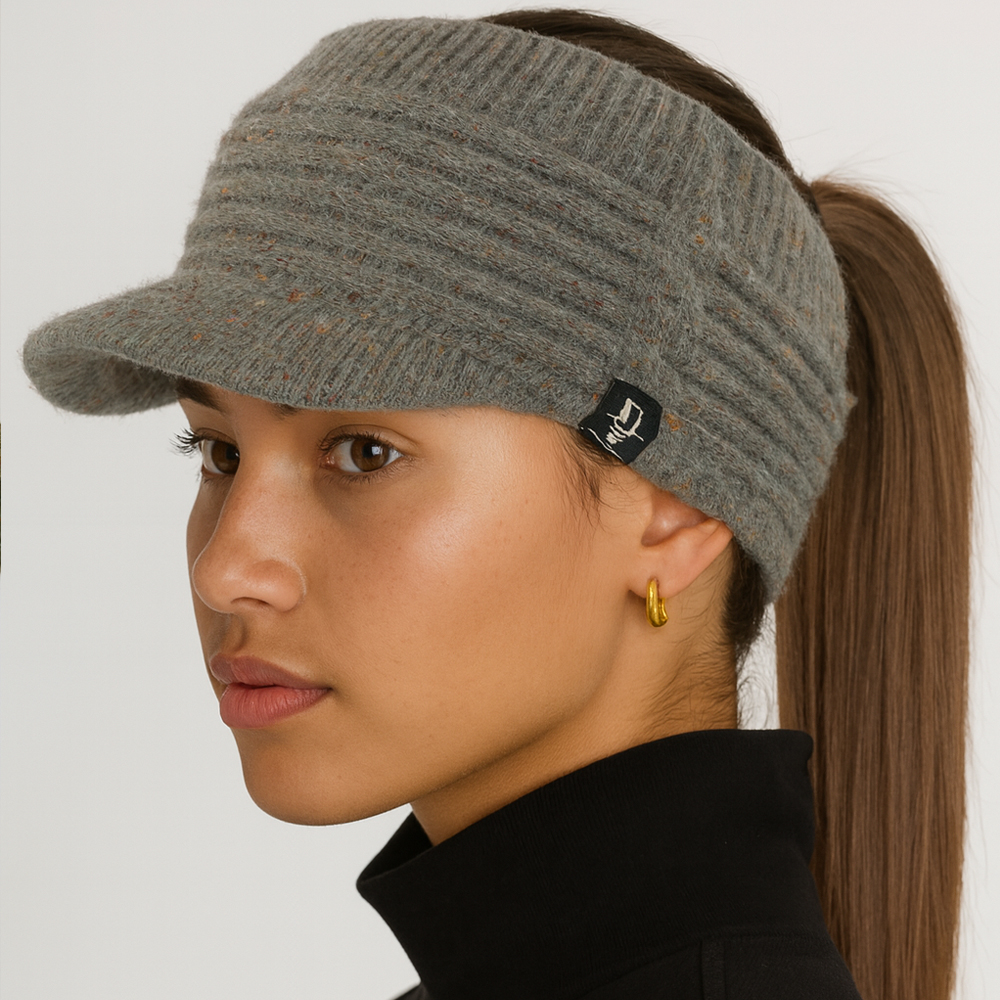 Knit Visor Beanie Hat with Fleece Lining for Women - Winter Warm Brim Cap Ear Protection Outdoor Sports Fashion Hat