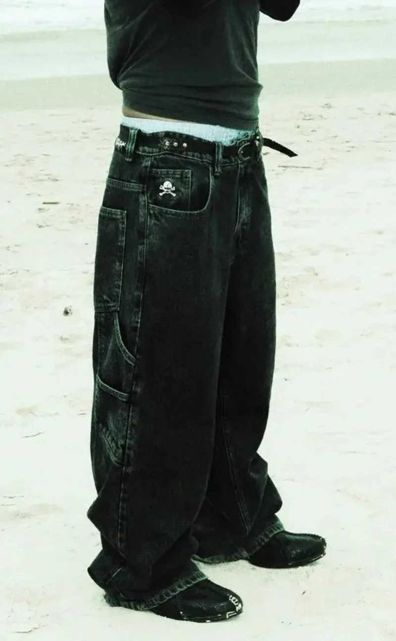 American Gothic Skeleton Pattern Jeans Mens Y2K Street Explosion Hip Hop Harajuku Loose and Versatile High Waist Wide Leg Pants X250812