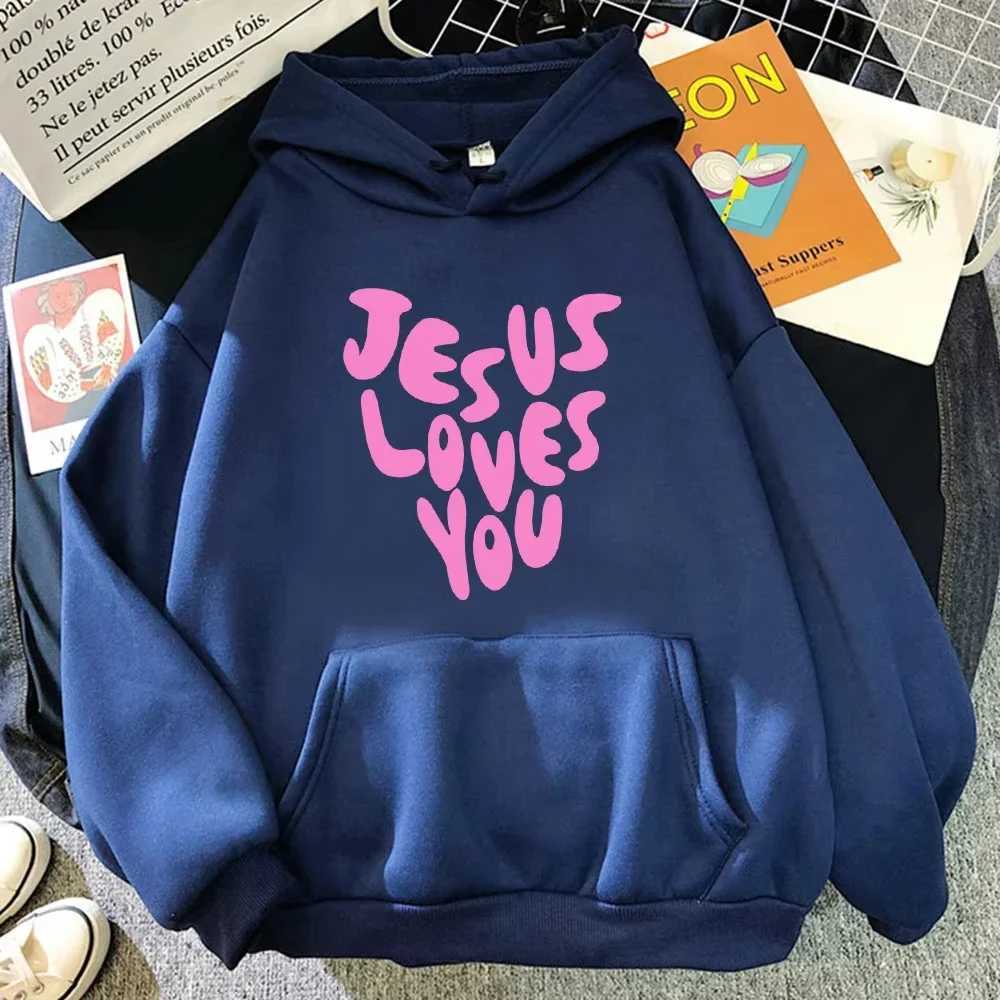 2025 Jesus Loves Me Letter Funny Prints Hoodies Women Autumn Warm Sweatshirt Fleece All-Match Clothes Pocket Oversized Hoody Y250811