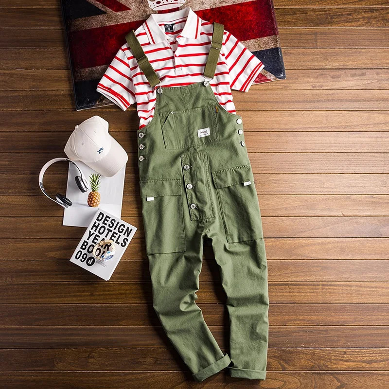 Fashion Men Jumpsuit Bib Pants Solid Color Joggers Pockets Streetwear Loose Cotton Straps Suspender Mens Cargo Overalls Rompers 250729