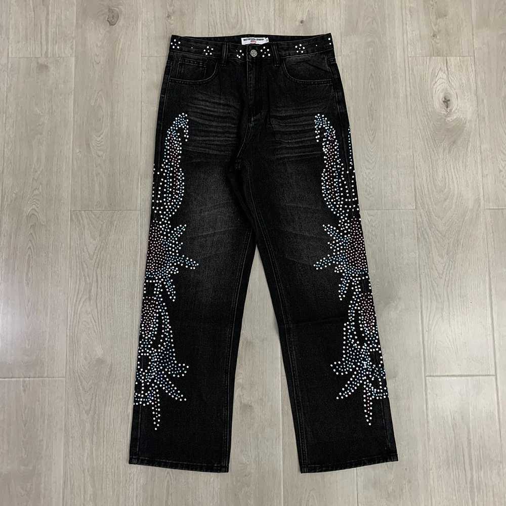 Streetwear Hot Drill Shinning Color Rhinestone Washed Baggy Jeans for Men and Women Straight Loose Casual Denim Pants Oversized X250812
