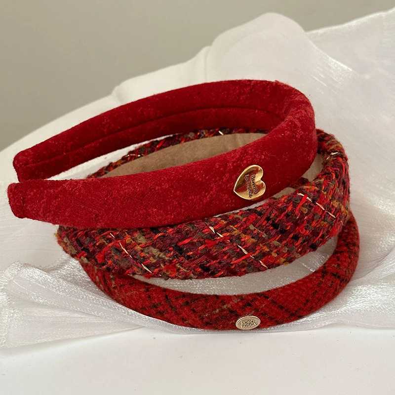 1PC Vintage Red Wens Velvet Hair Band for Girls Wide Side Sponge Hair Hoop Christmas New Year Hair Accessories X250812