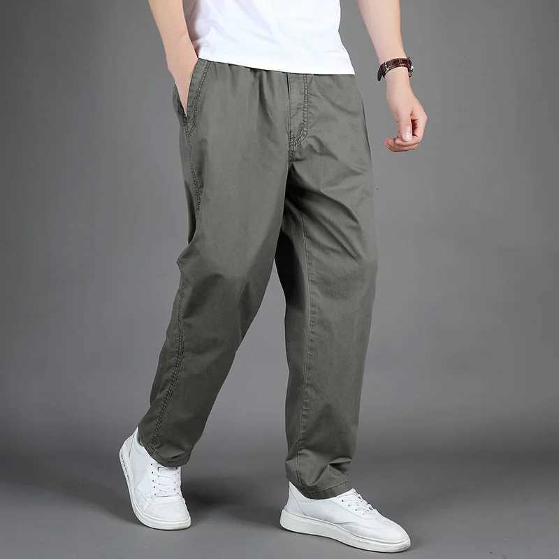 Plus Size Mens Casual Cotton Trousers Loose Straight Pants Multi Pocket Men Long Cargo Pants Mens Jogger Pants Summer Autumn W250812
