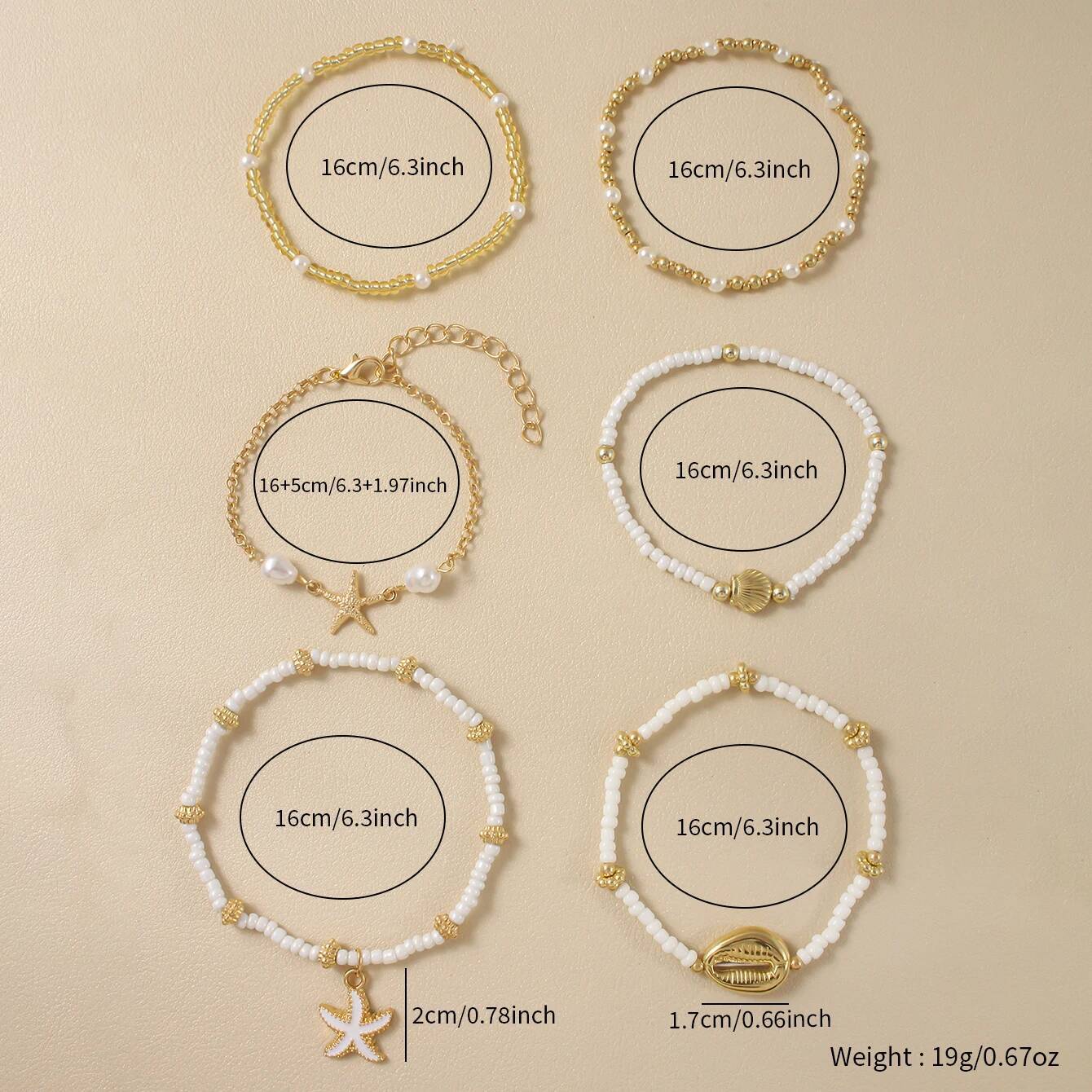 Vintage Seed Bead Stacked Bracelet Set Starfish Shell Embellishment Bracelets Elegant Women's Summer Beach Party Ideal Jewelry