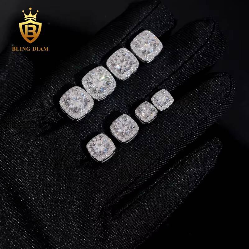 New Arrivals Pass Diamond Tester 925 Silver Iced Out Hip Hop 5-8mm Square Moissanite Screw Back Stud Earrings