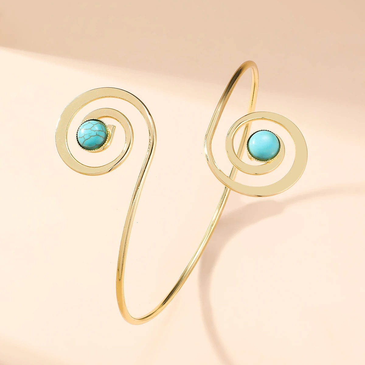 Boho Style Natural Stone Spiral Cuff Bracelets for Women Vintage Stylish Geometric Arm Chain Open Bangles Adjustable Jewelry 250811