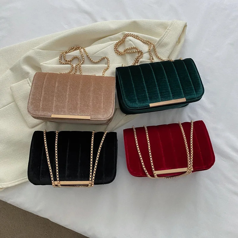 Vintage Velvet Womens Small Square Shoulder Bag Elegant Evening Handbag Ladies Fashion Chain Crossbody Bags Female Clutch Purse 250809