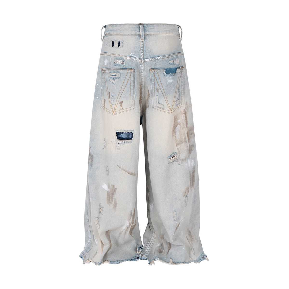 Distressed Hole Ripped Mud Dyed Silhouette Baggy Jeans for Men Wide Leg Harajuku Loose Denim Trousers Oversized Casual Cargos X250812