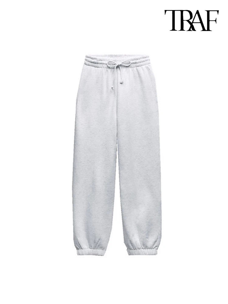 TRAF Womens Basic Solid Color Cotton Stretch Suit Casual Sweatshirt Lace-Up Pants Sweatsuit Urban Fashion Womens Sweatsuit 250805
