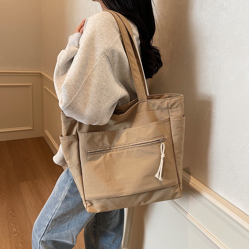 Ins Style College Student Large Capacity Shoulder Nylon Fabric for Women Korean Version Versatile Commuter Tote Bag