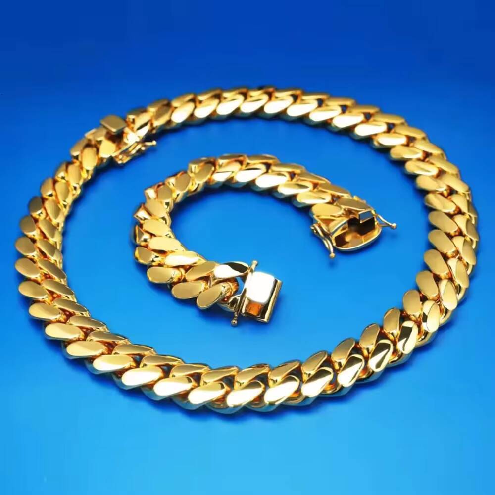 Wholesale Hiphop Miami Cuban Chain Men Necklace 10k 14k Gold Cuban Link Chain Fashion Jewelry Necklaces