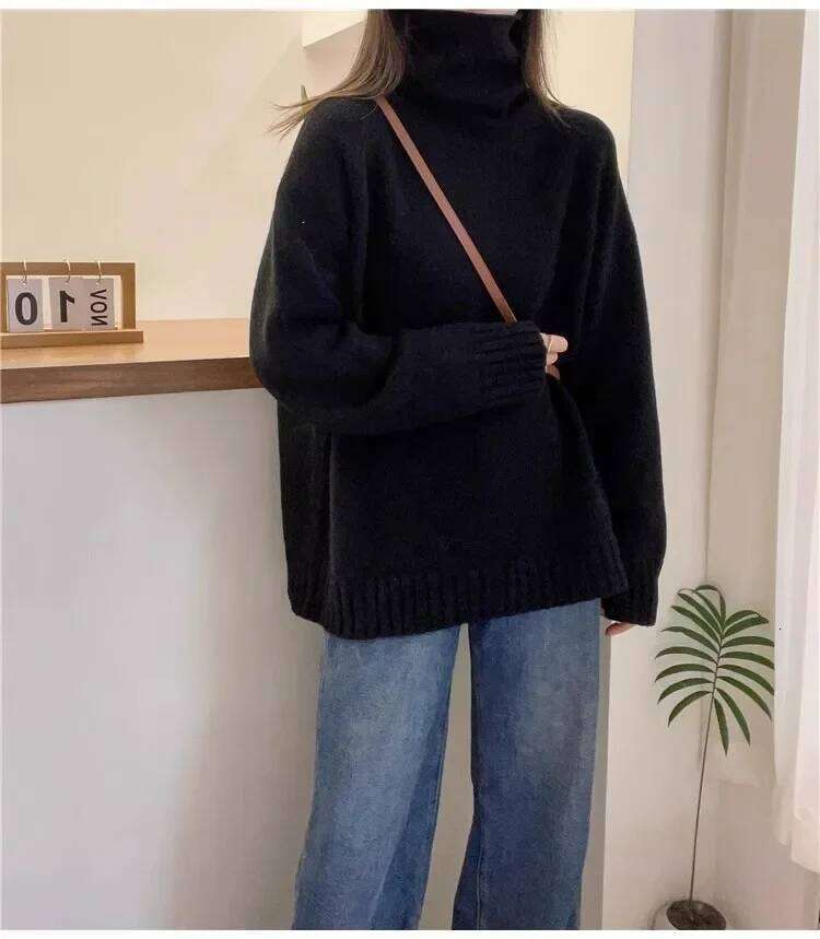 Women's Red Cashmere Turtleneck Sweater Loose Fit Thick Pullover For Autumn Winter European Style New Year Lazy Wind MDNG 20250811