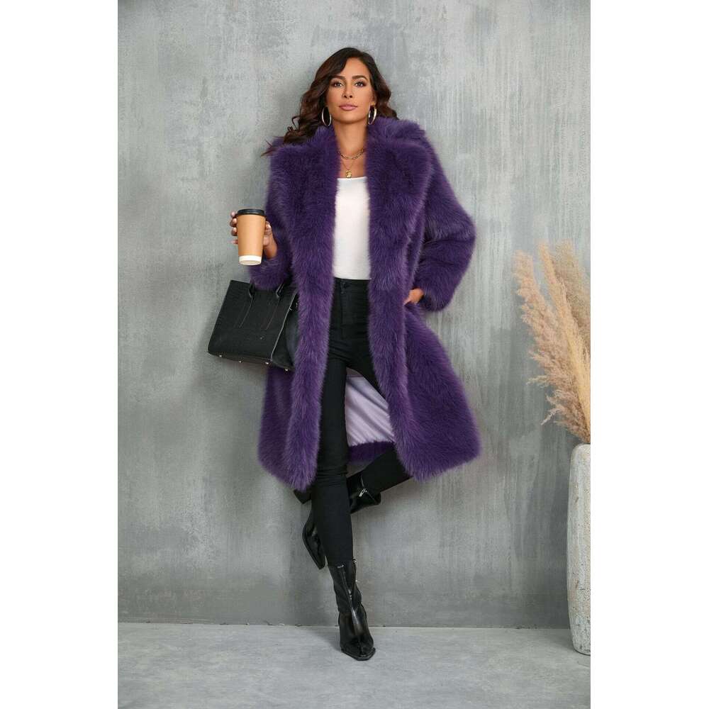 Autumn and winter imitation fox thick long suit collar imitation fur coat medium long plush fur coat