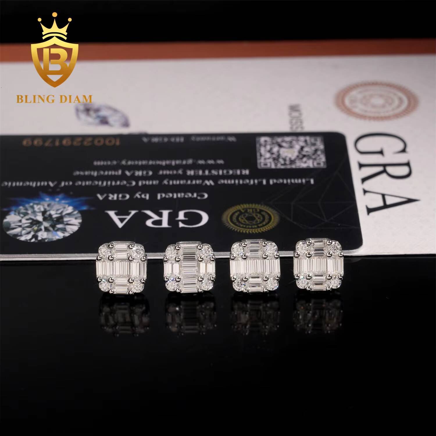 Factory Direct Hip Hop Style Iced Out Jewelry 925 Sterling Silver Baguette Moissanite Earrings for Men