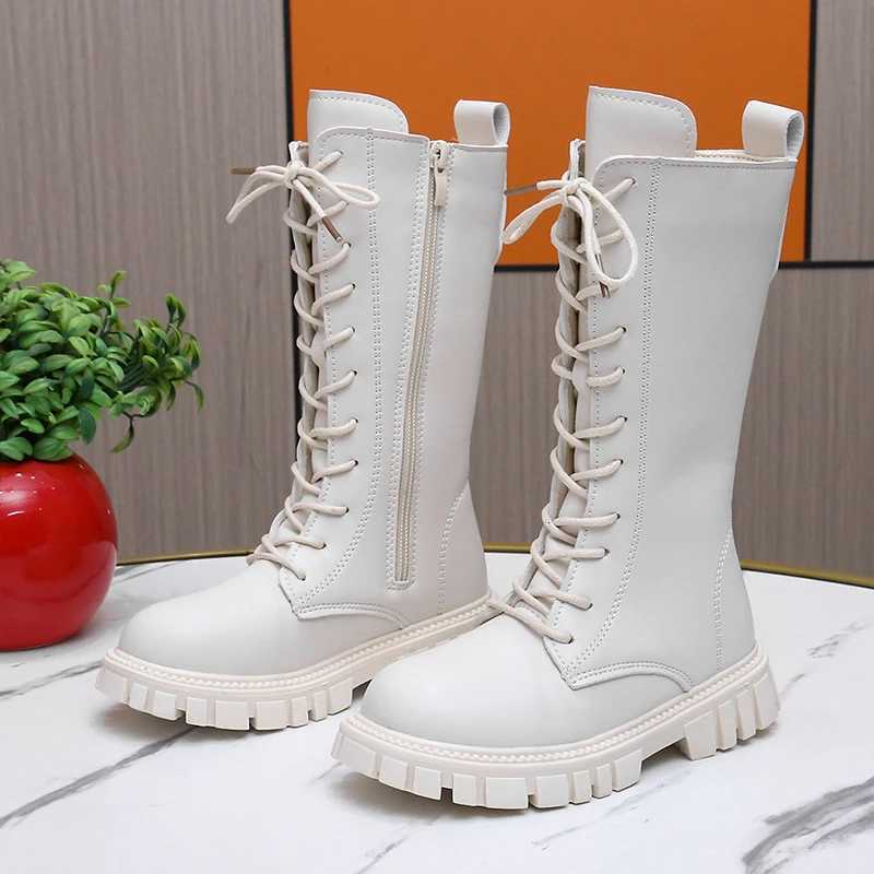 Girl Boots Students Beige Warm Pink Boots Tall Canister Shoes Children Fashion Flat Boots Size 27 To 37 Black Plush Shoes Winter XJ250812