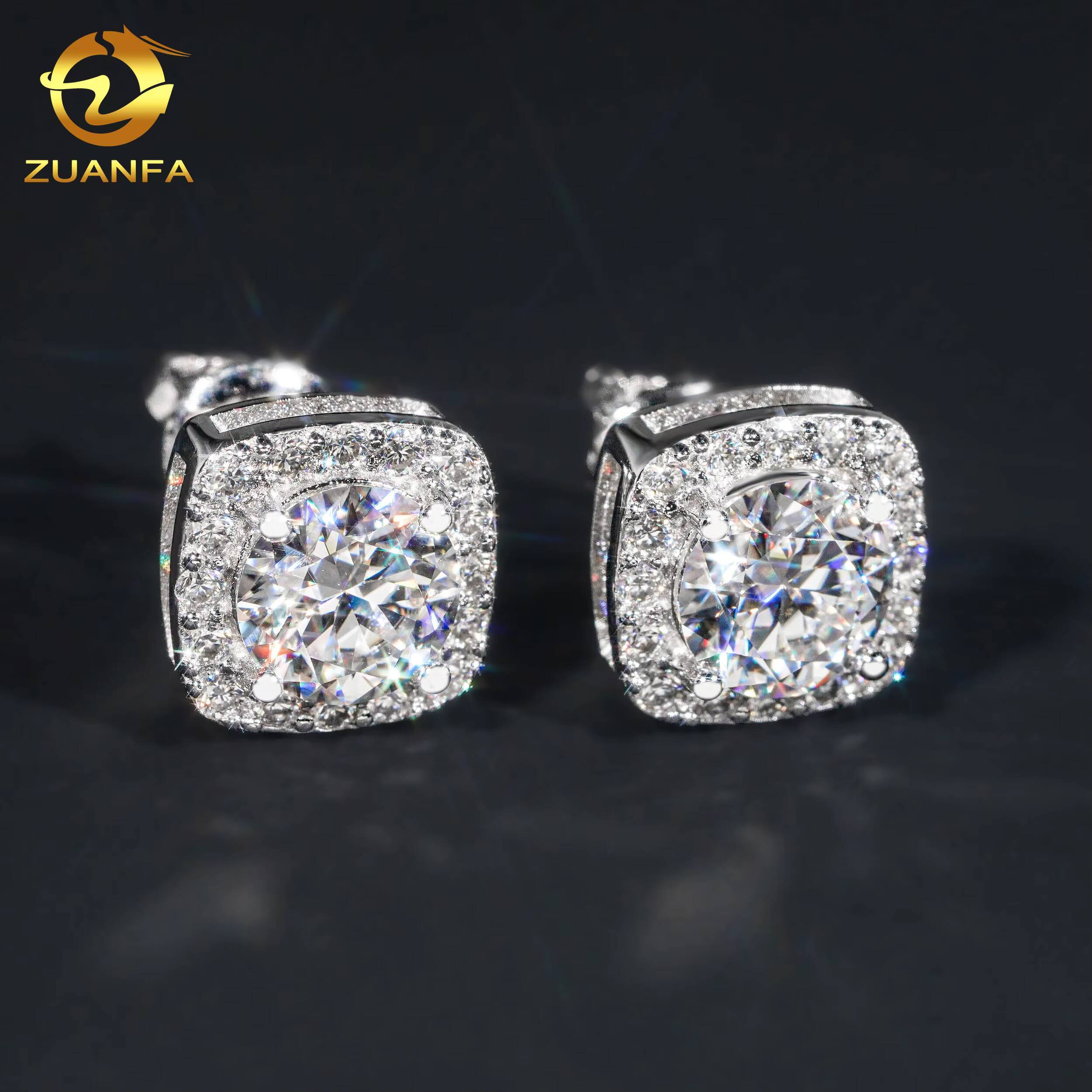 Wholesale Price 5mm-8mm Moissanite Stud Earrings Halo Earrings 925 Sterling Silver Screw Iced Out Hip Hop Earring for Women Men