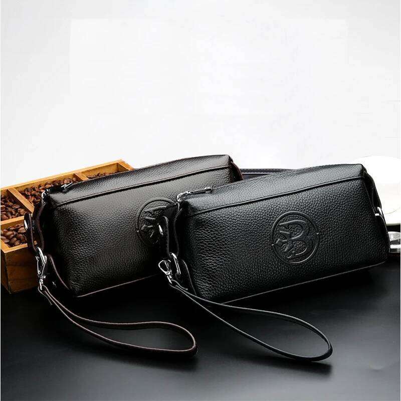 Solid color cowhide leather men's handbag card wallet bolso de mano hombre clutch designer bag bags for men