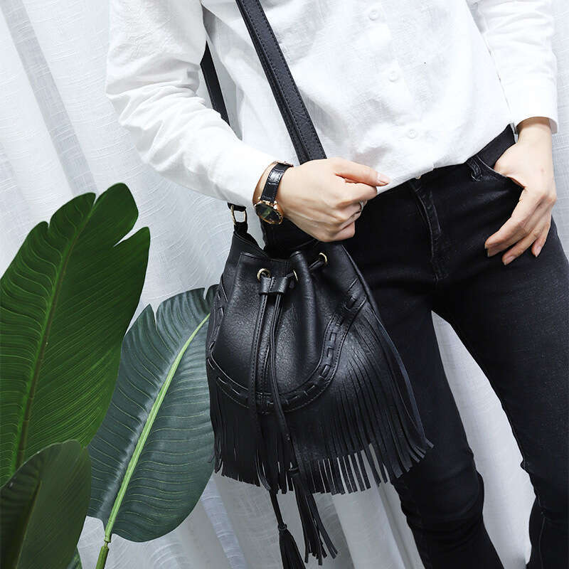 Casual Drawstring Handmade Tassel Bucket Single Shoulder Crossbody Guangzhou Women's Trendy Bag