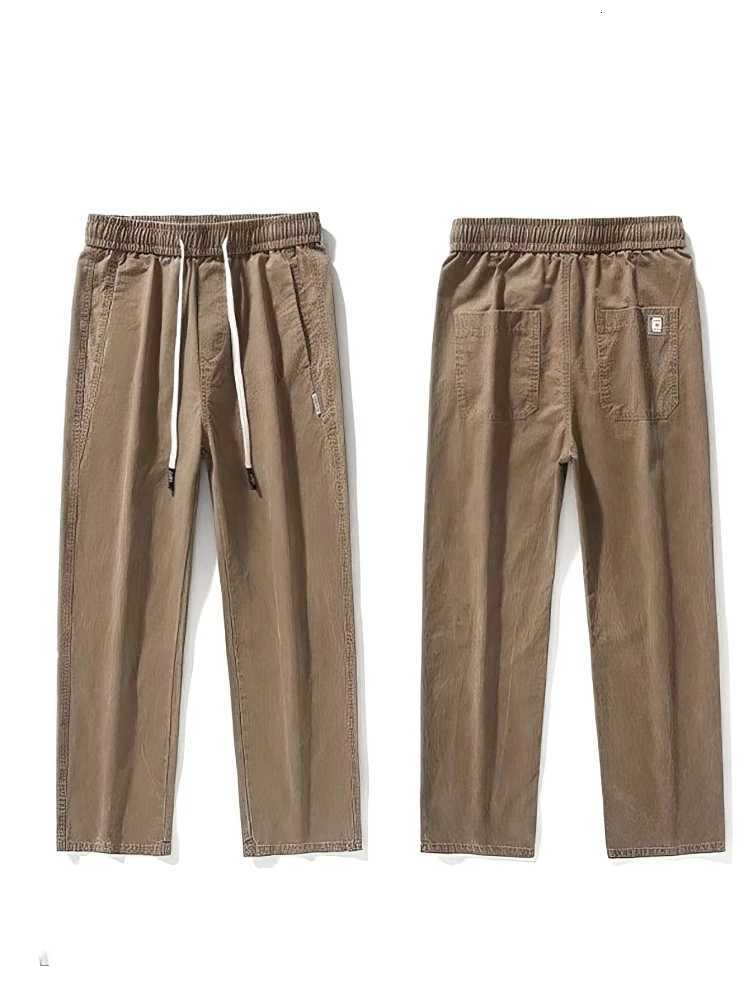 Straight Casual Cargo Pants Men Wide Leg Brown Long Cargo Business Work Trousers Drawstring Baggy Sweatpants Male X250812