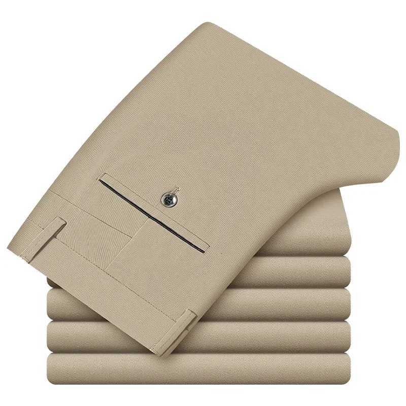 2024 New 98% Cotton Casual Pants Mens Clothing Classic Straight Loose High Waist Elastic Trousers Male Brand Clothes W250812