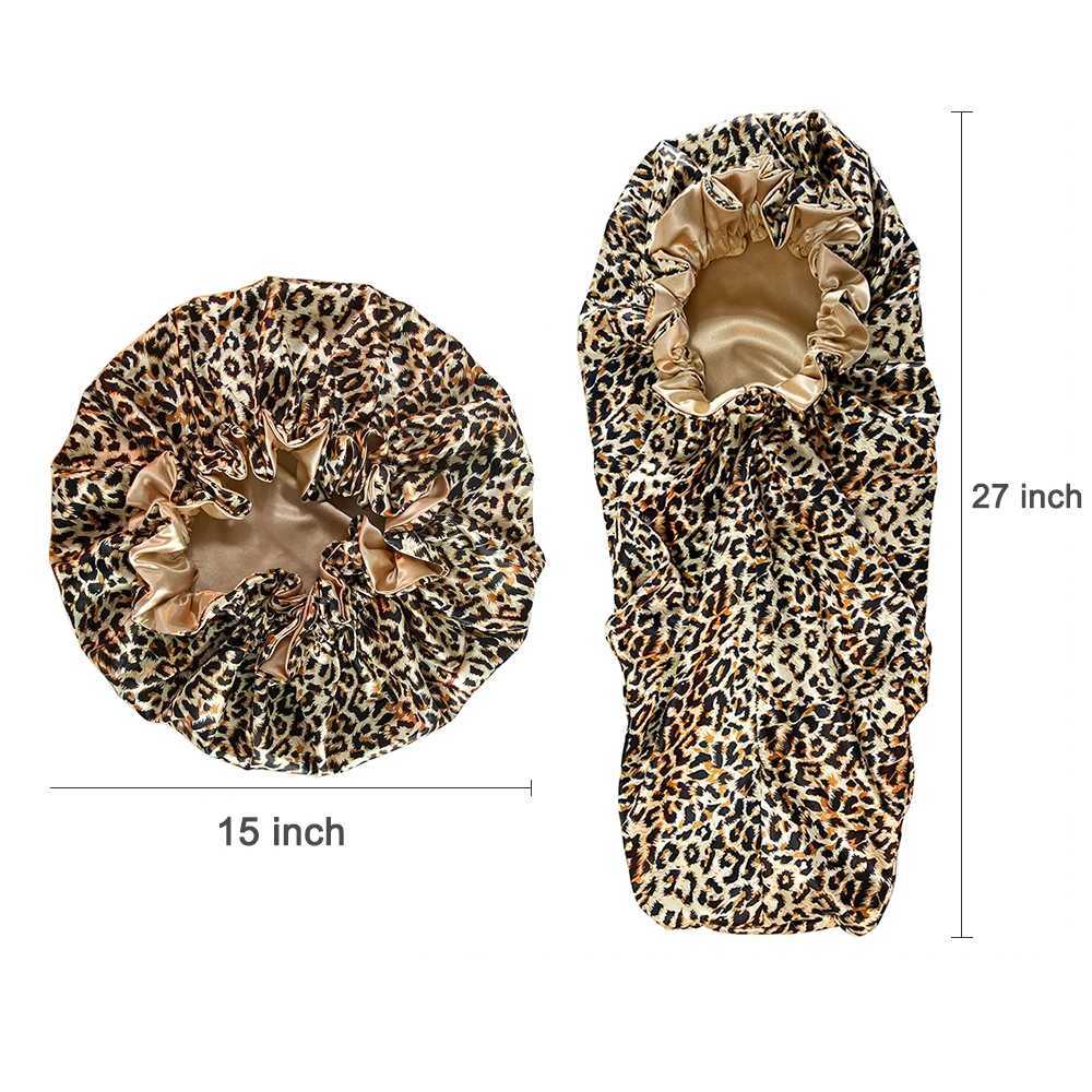 Leopard Print Double Layer Silky Bonnet with Adjustable Elastic Band High Quality Satin Nightcap Free Shipping XJ250812