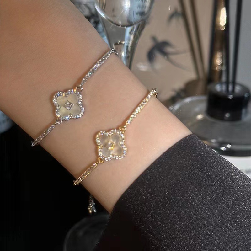 Real Gold Plated Zircon Mother-of-Pearl Light Elegant Bracelet Niche Fashion High-End Feel Women's Jewelry