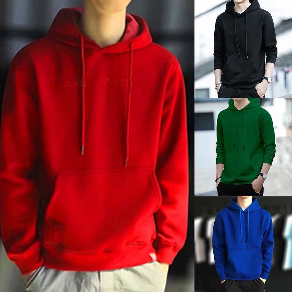 Mens Autumn Fashion Solid Color Harajuku Street Sweatshirt Hoodie Long Sleeves Casual Baggy Clothes Tops Hip Hop Sports Pullover Y250811