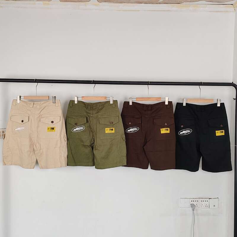 An Island Letter Embroidered Summer Unisex Loose Casual Multi-Pocket Cargo Shorts Trendy