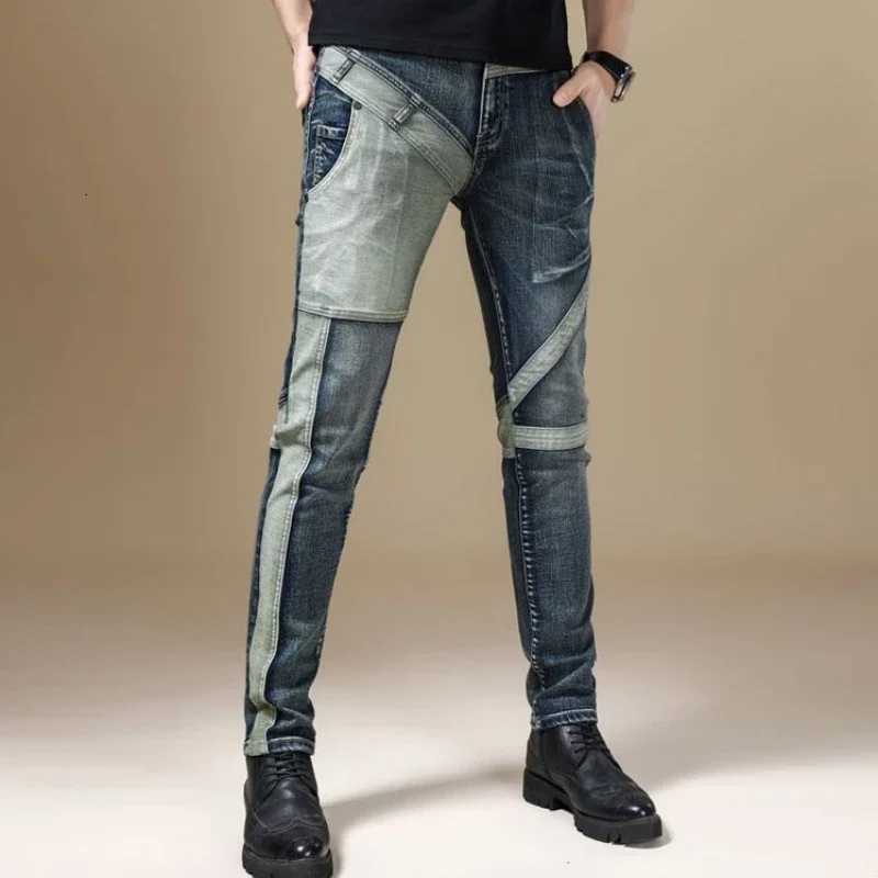 2024 Korean Autumn Buggy Xs Tapered Skinny Slim Fit Jeans for Men Male Cowboy Pants Elastic Trousers Stretch Splicing Tight Pipe X250812