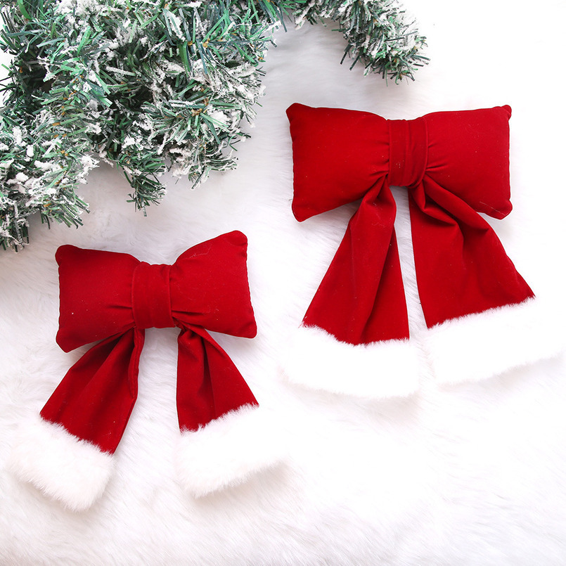 New Veet Handmade Cotton-Filled 3D Bow Christmas Tree Wreath Decoration Accessories Hanging Ornament