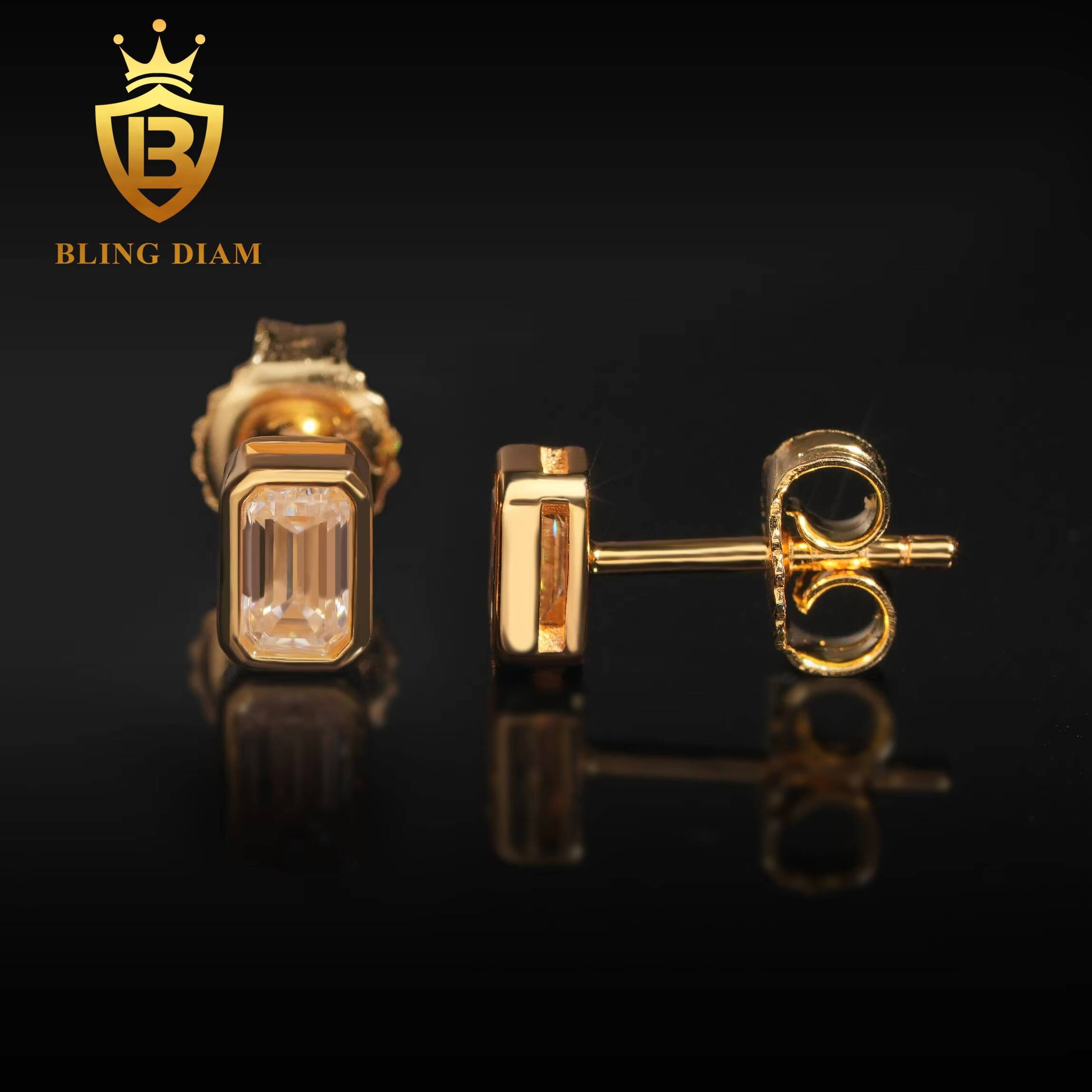 New Fashion Style 925 Sterling Silver Women Emerald Cut Diamond Stud Sterling Silver Earrings