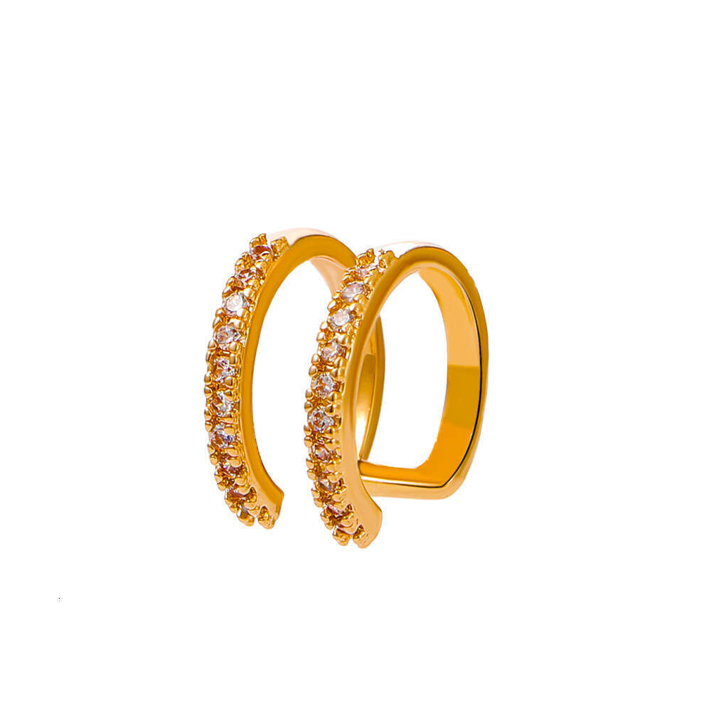 Ins Style Copper Inlaid Zircon Double Layer Cuff Women, Unique and Simple Colorful Geometric Ear Clip for Non-Pierced Ears