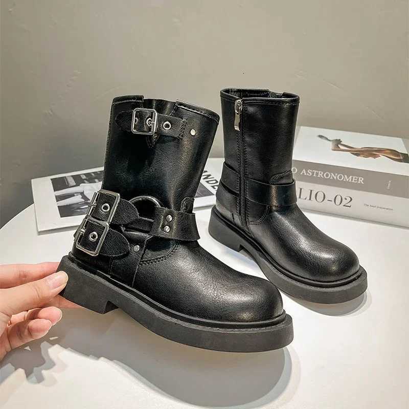 2023 Autumn/Winter Round Toe Platform Kid Boot British Boy Leather Boot Fashion Girl Knight Boot Mid Size Ankle Boot Kid Shoe Boots XJ250812