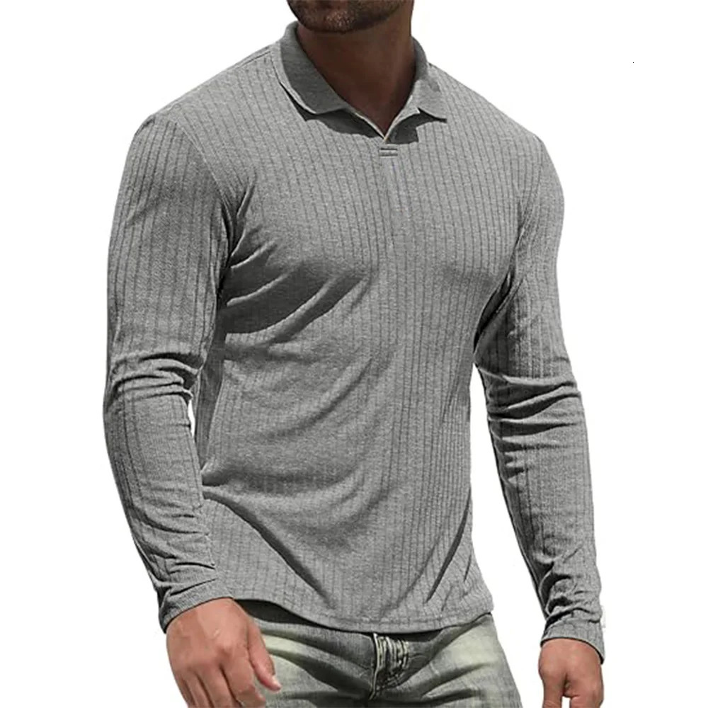 Cotton Mens Long Sleeve T-Shirts Men Polo Shirts High Quality Slim V-neck Striped Shirt Male Top Tees Male 250811