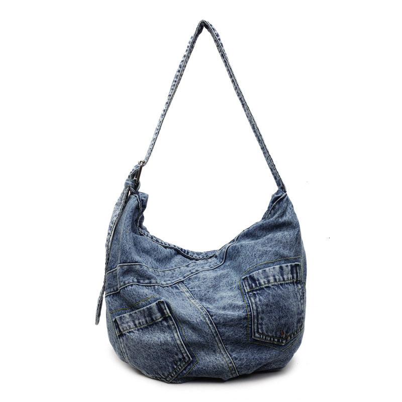 Denim for Women New Washed Single Shoulder Crossbody Large Capacity Commuter Handbag Tote Bag