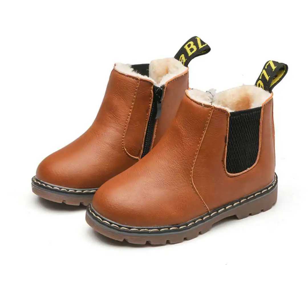 New Childrens Outdoor PU Leather Boots Boys Girls Winter Autumn Casual Warm Snow Boots Kids Round Toe Flat Boots Fashion Shoes XJ250812