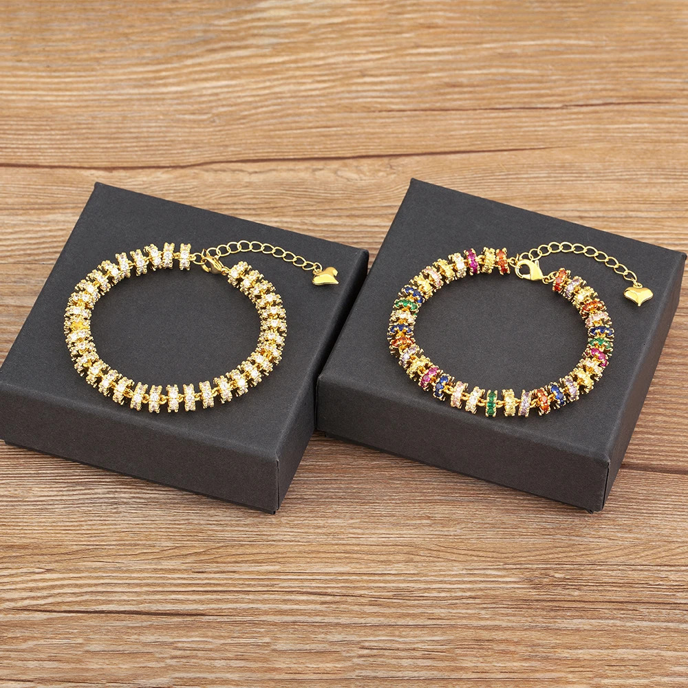 Nidin Fashion Gold Plated Chain Bead Bracelet for Women Colorful Crystal Zircon Heart Shape Charm Wedding Party Jewelry Gifts 250807