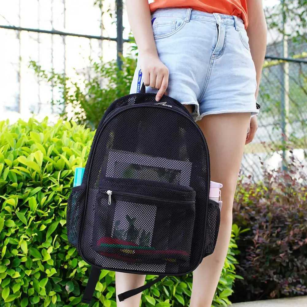 Womens Mesh Breathable Backpack Portable Hollow Casual Outdoor Travel Storage Bag Y250811
