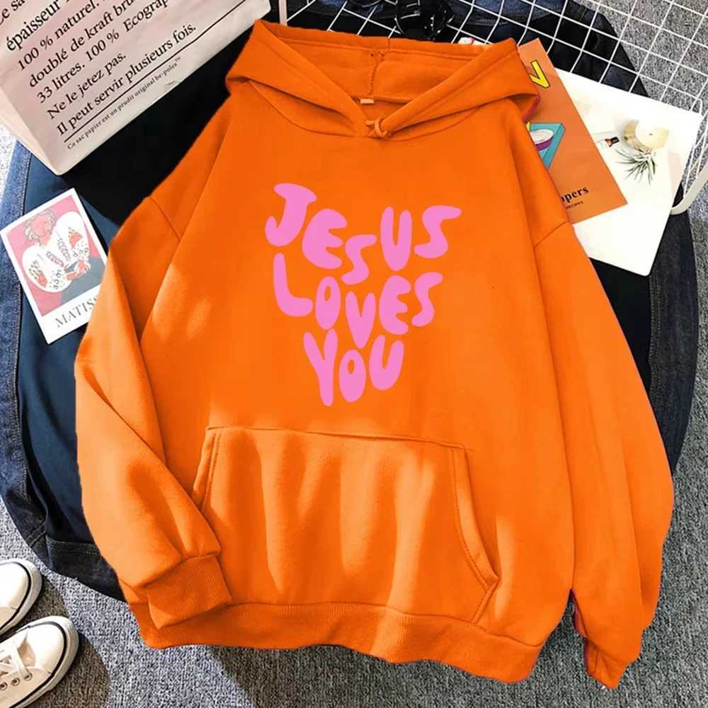 2025 Jesus Loves Me Letter Funny Prints Hoodies Women Autumn Warm Sweatshirt Fleece All-Match Clothes Pocket Oversized Hoody Y250811